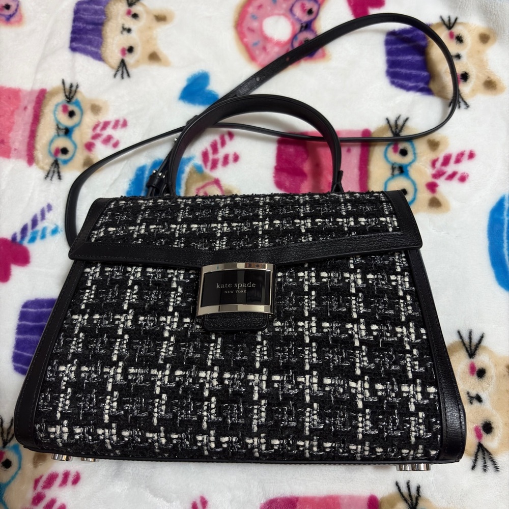 Kate Spade Black and White Satchel with Tweed Pattern